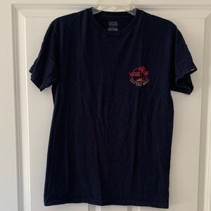 Vans Navy Blue Off The Wall T-Shirt with Variegated Red Logo